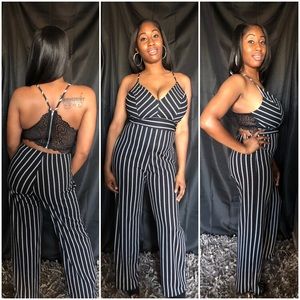 Black with white stripes jumpsuit.. Lace back